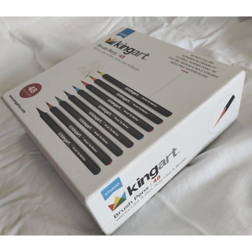 Kingart Pro Coloring Brush Pens Vivid Color Flexible Nylon Tip Artist Quality 48
